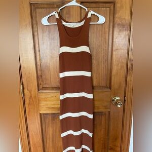 Sleeveless Brown & Cream Stripe Knit Dress